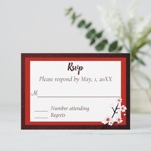 Kaart Japanse Blossom Wedding Response (Staand voorkant)