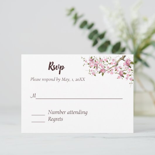 Kaart Japanse Blossom Wedding Response (Staand voorkant)