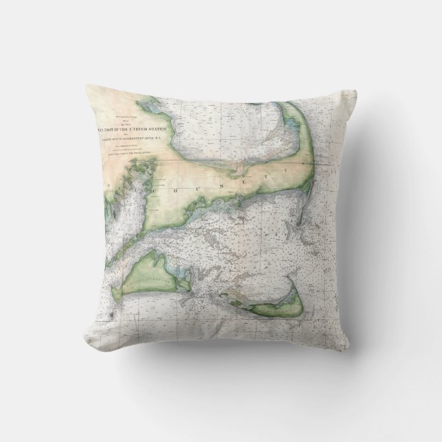  Kaart Kaap, Nantucket Martha's wijngaard Kussen (Voorkant)