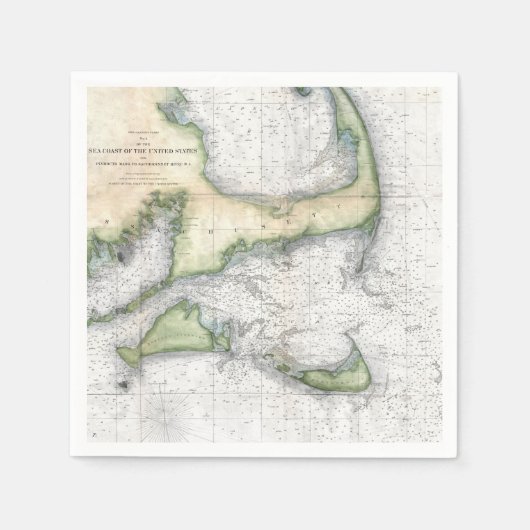  Kaart Kaap, Nantucket Martha's wijngaard Servet (Voorkant)