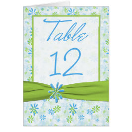 Kaart kalkgroen en blauw Floral Table Number
