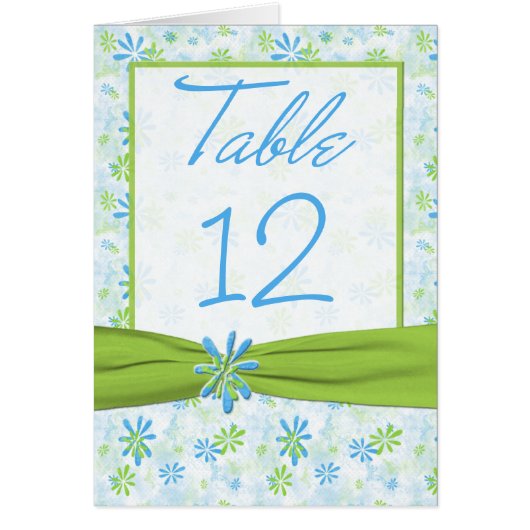 Kaart kalkgroen en blauw Floral Table Number (Voorkant)