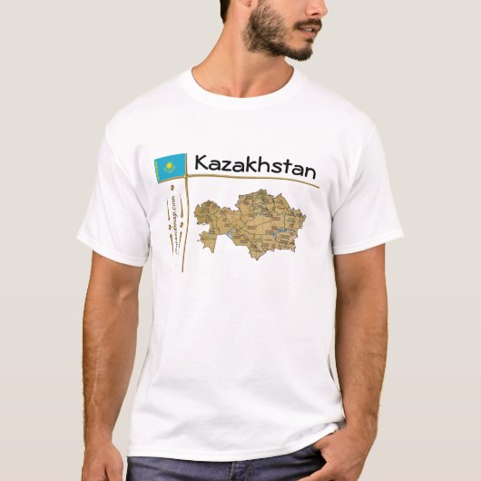 Kaart Kazachstan + vlag + titel T-shirt (Voorkant)