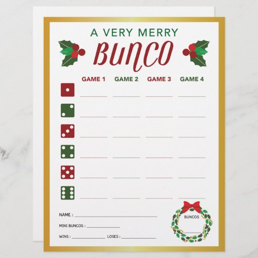 Kaart kerstbunco Party game Score (Voorkant / Achterkant)