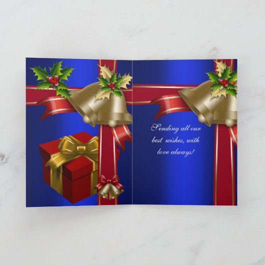 Kaart kerstfeestdagen Blauw Rood Goud Groen (Binnen)