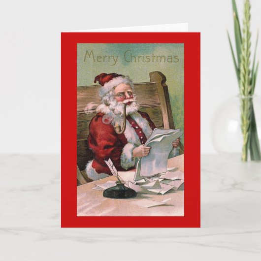 kaart "Kerstman leest kerstbrieven" (Voorkant)