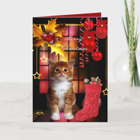 Kaart Kerstmis Cat Kitten (Voorkant)