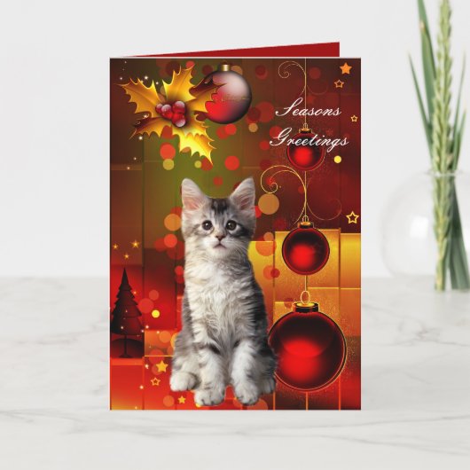Kaart Kerstmis Kat Kittens (Voorkant)