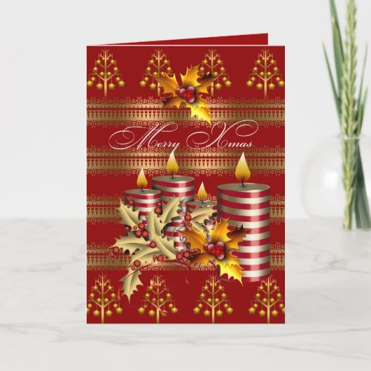 Kaart Kerstmis Kerstkaarsen Rood Goud (Voorkant)