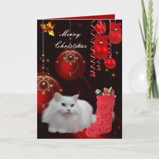 Kaart Kerstmis Xmas Kat (Voorkant)
