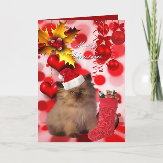 Kaart Kerstmis Xmas Katten Hoed Hartjes (Voorkant)