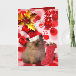 Kaart Kerstmis Xmas Katten Hoed Hartjes