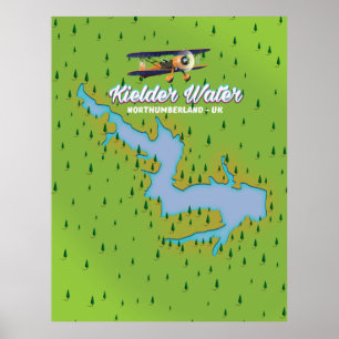 Kaart Kielder Water Northumberland Verenigd Konink Poster