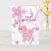 Kaart Kind Meisjes Happy Birthday Meisje Kitten Ca (Gele Bloem)