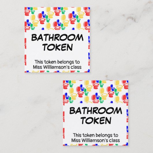 Kaart Kindergarten Elementary BATHROOM TOKEN Vierkante Visitekaartje (Voorkant / Achterkant)