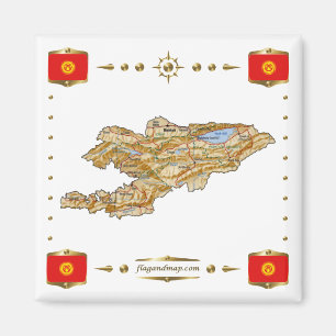 Kaart Kirgizië + Flags Magnet