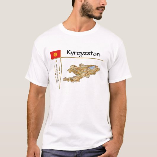 Kaart Kirgizië + vlag + titel T-shirt (Voorkant)