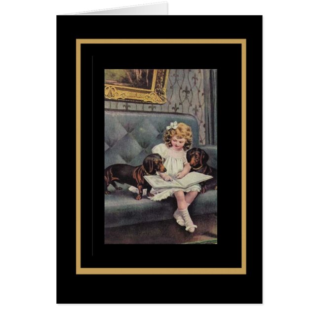  Kaart klein meisje dat honden leest (Voorkant)