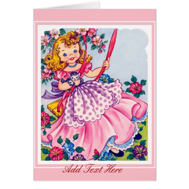  Kaart klein meisje en kat (Voorkant)