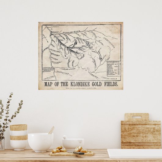  kaart - Klondike - Dawson Gold Fields 1898 Poster (Keuken)
