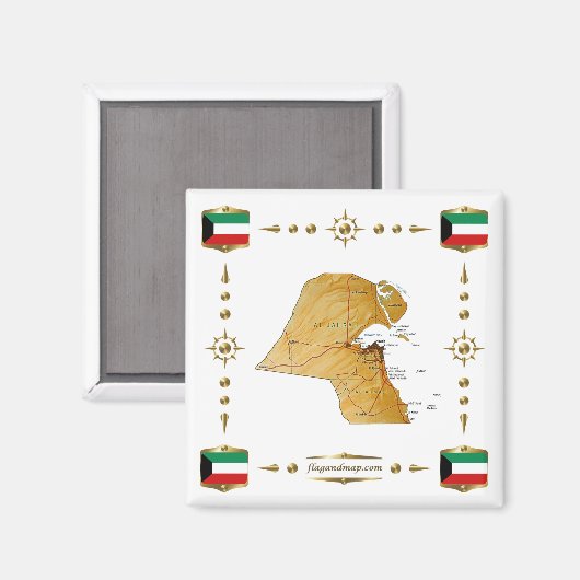 Kaart Koeweit + Flags Magnet (Voorkant / Achterkant)