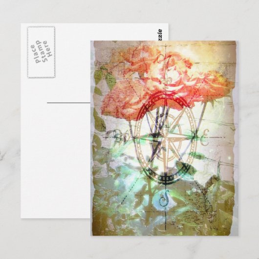 Kaart, Kompas, het Briefkaart van Rozen (Voorkant / Achterkant)