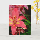 KAART, KORAALROOD EN GEEL DAYLILY/DENKEN AAN JOU KAART (Gele Bloem)