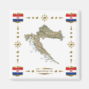 Kaart Kroatië + Flags Magnet