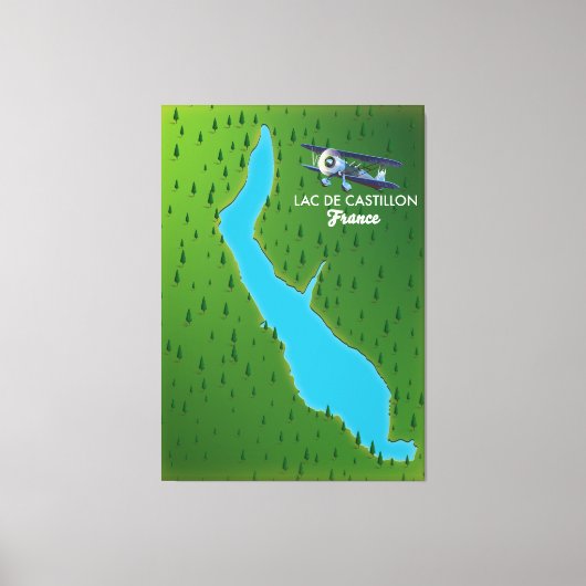 Kaart Lac de Castillon Frankrijk Canvas Afdruk (Voorkant)