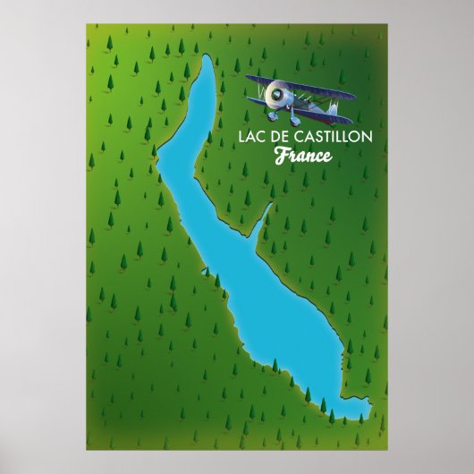 Kaart Lac de Castillon Frankrijk Poster (Voorkant)