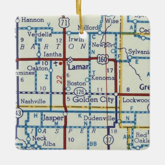  kaart Lamar MO Keramisch Ornament (Voorkant)