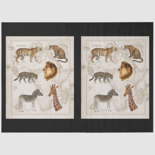 kaart Lion Leopard Giraffe Afrika ontkoppeling Tissuepapier (Voorkant)