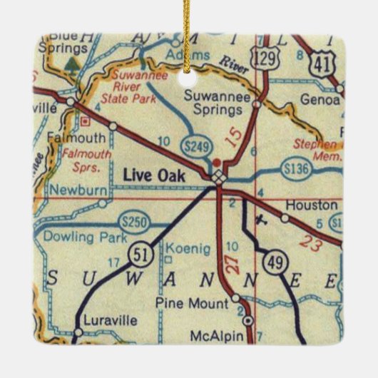 kaart Live Oak Florida Keramisch Ornament (Achterkant)