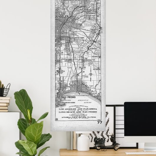 kaart Los Angeles en San Pedro (1919) Poster (Thuiskantoor)