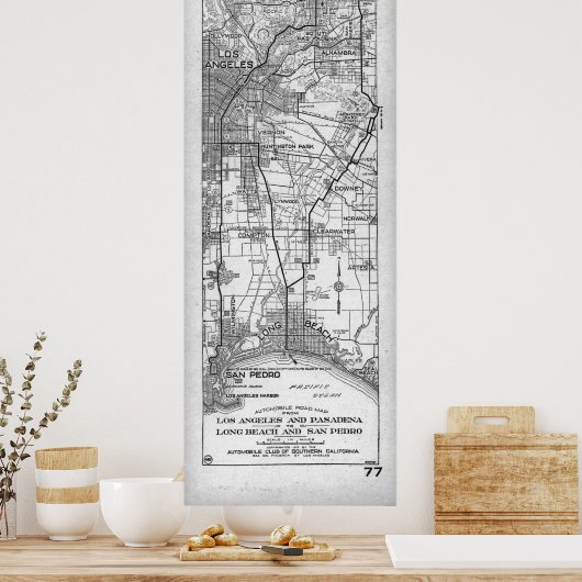  kaart Los Angeles en San Pedro (1919) Poster (Keuken)