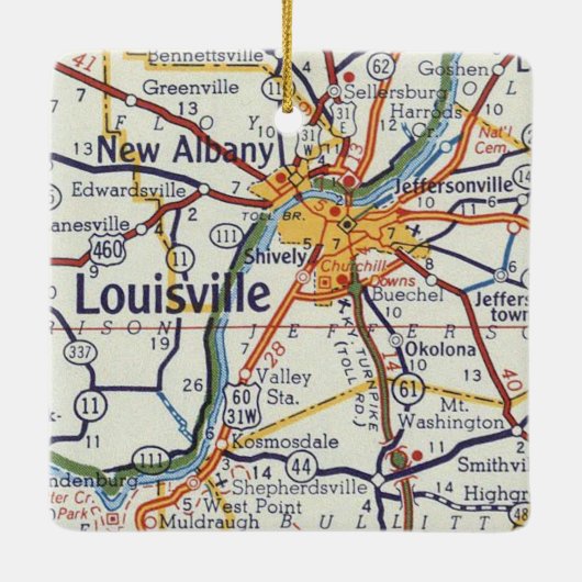  kaart Louisville KY Keramisch Ornament (Achterkant)
