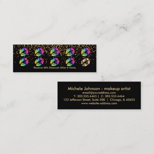 Kaart "Loyalty Punch" — Regenbooglampen en goudgou Klantenkaartje (Voorkant / Achterkant)