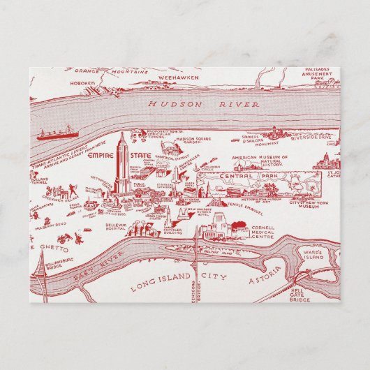 KAART: MANHATTAN, c1935 Briefkaart (Voorkant)