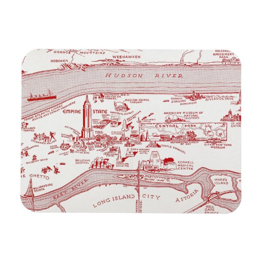 KAART: MANHATTAN, c1935 Magneet (Horizontaal)