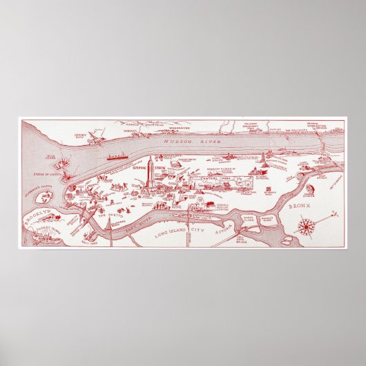KAART: MANHATTAN, c1935 Poster (Voorkant)