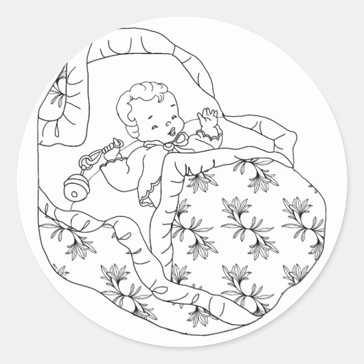  Kaart meisje baby shower Line Coloring Ronde Sticker (Voorkant)