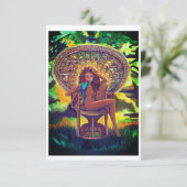 KAART - Meisje zittend in pauwstoel met papegaai (Staand voorkant)