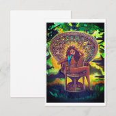 KAART - Meisje zittend in pauwstoel met papegaai (Voorkant / Achterkant)