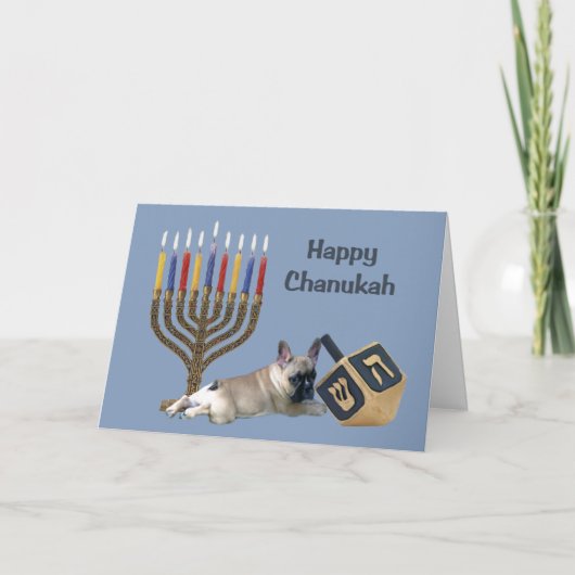 Kaart Menorah Dreidel (Bulldog Chanukah) (Voorkant)