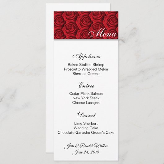 Kaart Menu Red Roses (Voorkant / Achterkant)