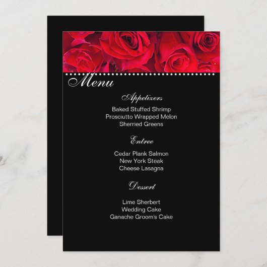 Kaart Menu Red Roses (Voorkant / Achterkant)