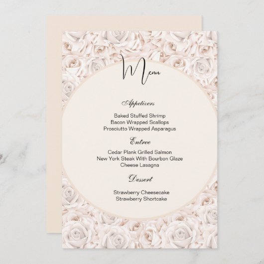 Kaart  menu Witte rozen (Voorkant / Achterkant)