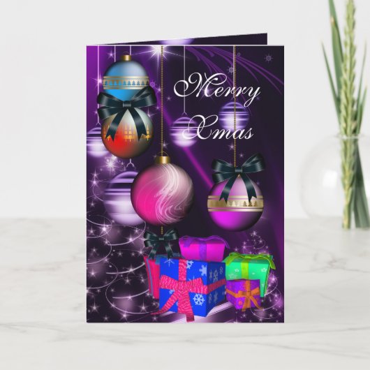 Kaart Merry Xmas cadeaudozen met kerstballen (Voorkant)