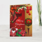 Kaart Merry Xmas Gold Red White Kerstmis (Voorkant)