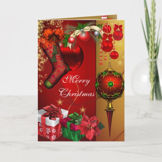 Kaart Merry Xmas Gold Red White Kerstmis (Voorkant)